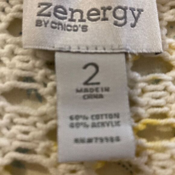 NWT Zenergy by Chico’s Yellow/White Open Weave Sweater Size 2/L - Picture 7 of 7